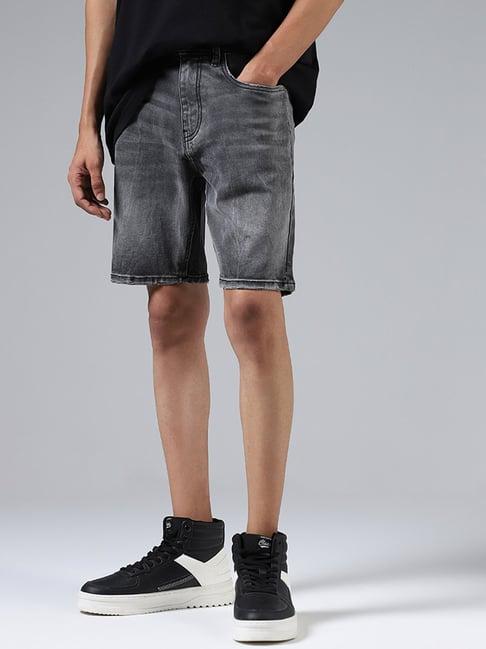 nuon by westside charcoal grey slim fit denim shorts