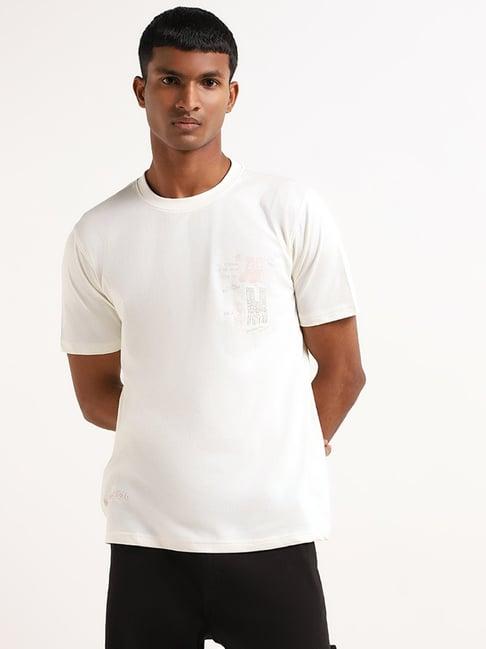 nuon by westside cream printed slim fit t-shirt