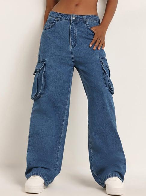 nuon by westside dark blue loose fit mid rise jeans