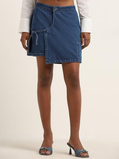 nuon by westside dark blue wrap-over high-rise skirt