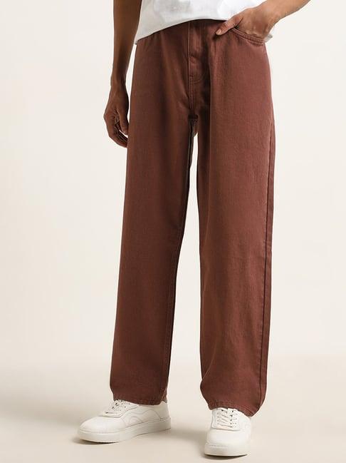 nuon by westside dark brown relaxed-fit mid-rise jeans