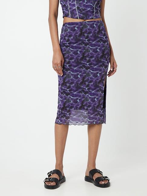 nuon by westside dark purple printed skirt