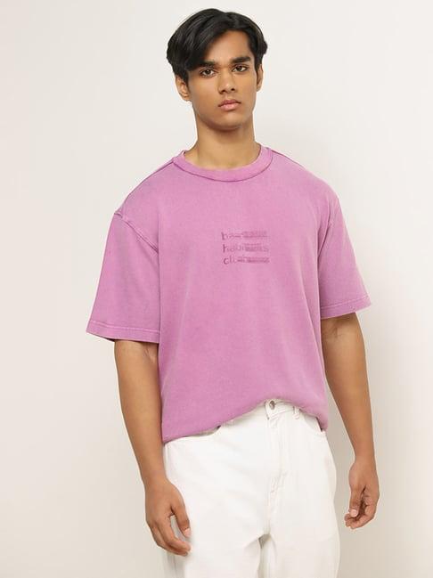 nuon by westside dusty pink typographic relaxed-fit cotton t-shirt