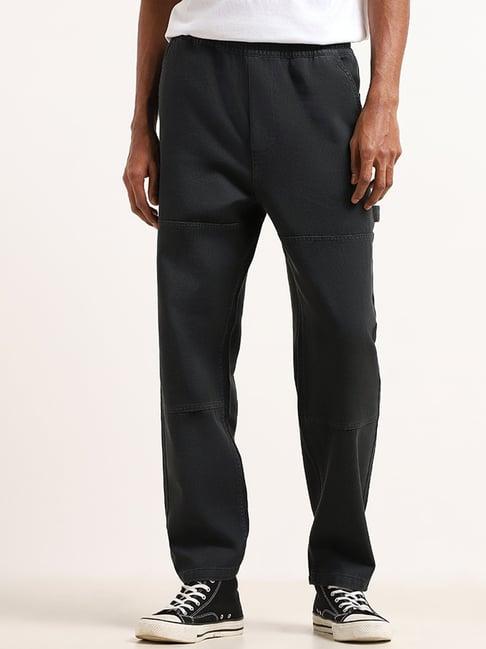 nuon by westside faded black elasticated relaxed fit chinos