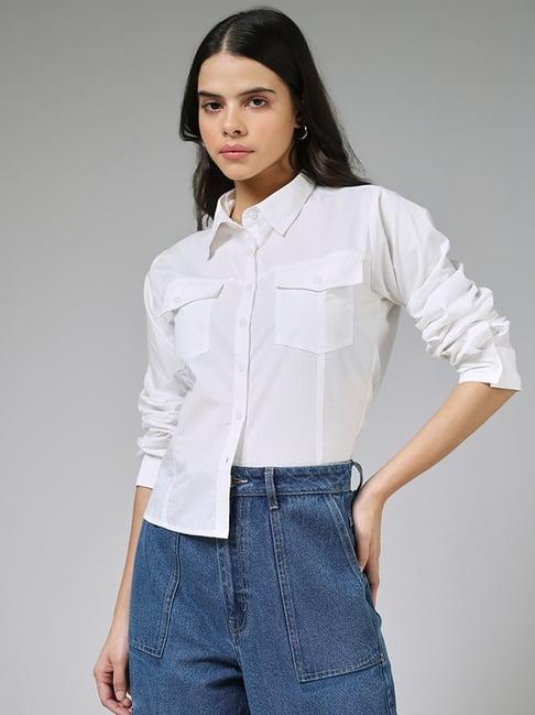 nuon by westside front-pocket plain white shirt