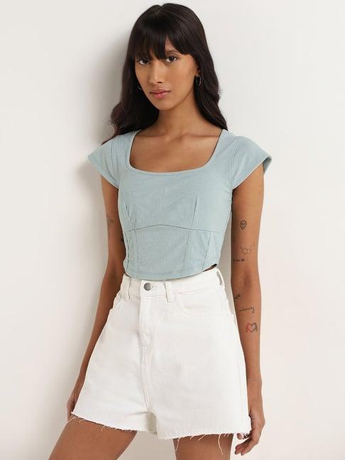 nuon by westside green ribbed crop top