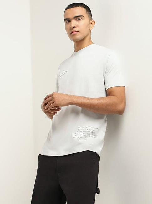 nuon by westside grey embroidered slim fit t-shirt