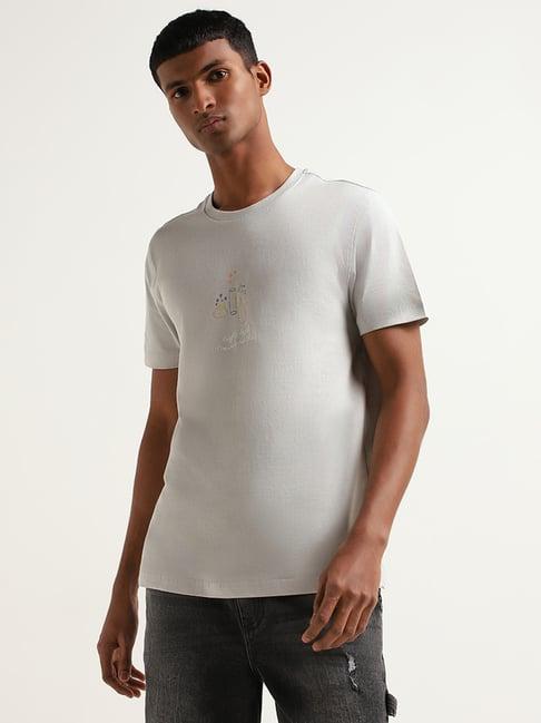 nuon by westside grey printed slim fit t-shirt