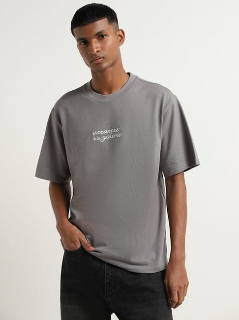 nuon by westside grey text print relaxed fit t-shirt