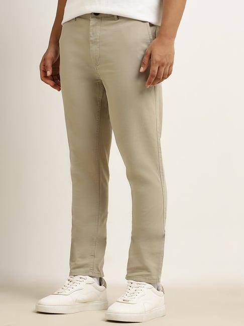 nuon by westside khaki mid-rise skinny-fit rocker cotton blend chinos