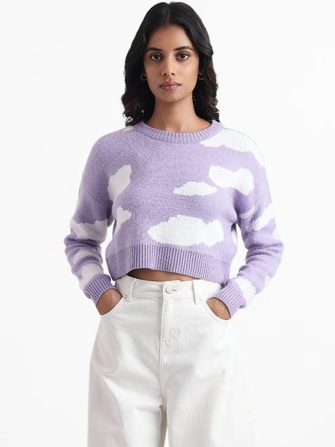 nuon by westside lavender cloud printed sweater