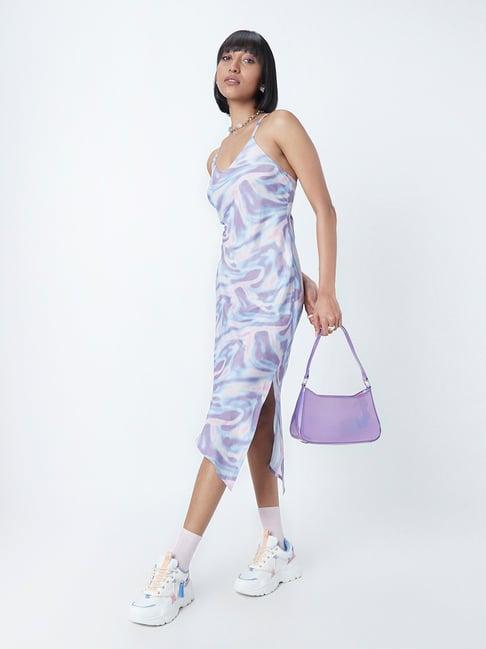 nuon by westside lavender printed asymmetric dress