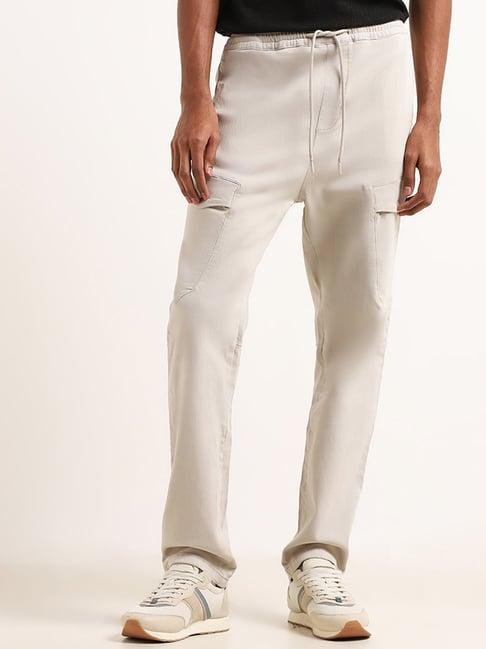 nuon by westside light beige cargo relaxed fit mid rise pants