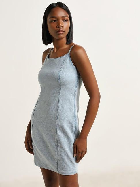 nuon by westside light blue denim bodycon dress