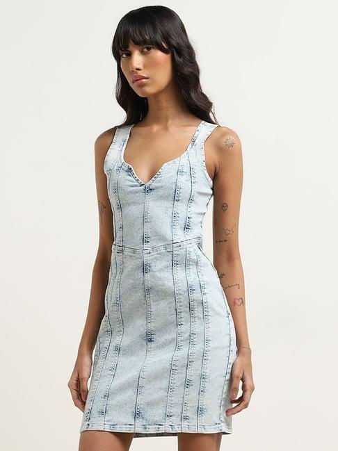 nuon by westside light blue denim bodycon dress