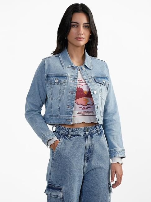 nuon by westside light blue eliza crop fit denim jacket