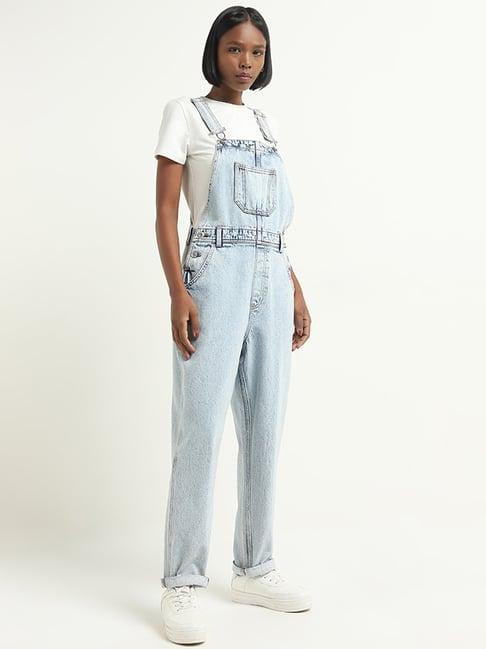 nuon by westside light blue faded denim jumpsuit