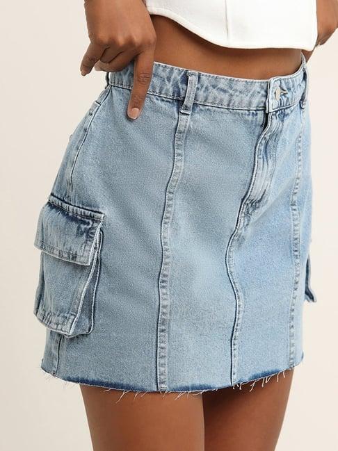 nuon by westside light blue high-rise denim skirt