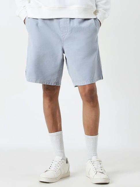 nuon by westside light blue relaxed fit mid-rise cotton shorts