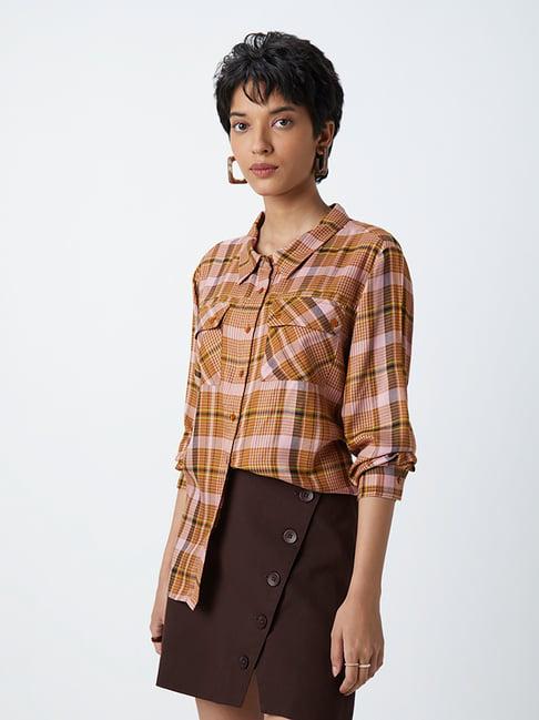 nuon by westside light brown checkered shirt