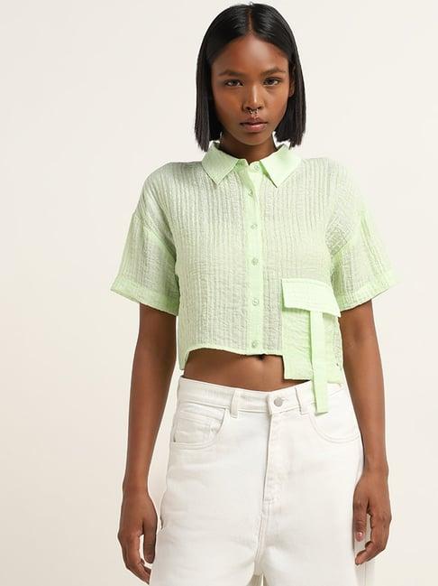 nuon by westside light green crinkle textured shirt