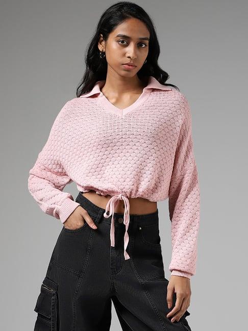 nuon by westside light pink drop shoulder knitted sweater
