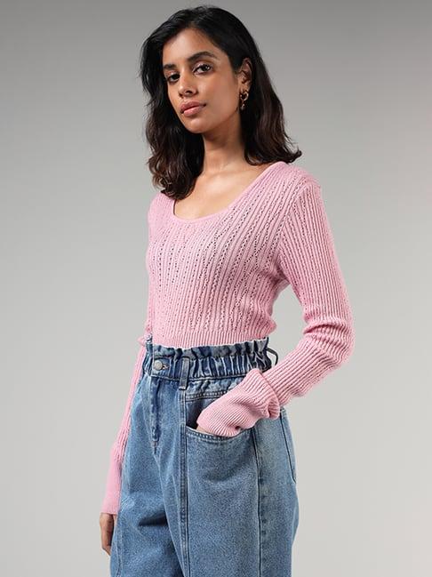 nuon by westside light pink knitted crop sweater