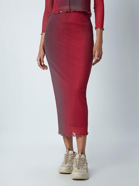 nuon by westside maroon ombre-print skirt
