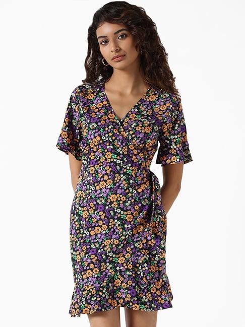 nuon by westside multicolor printed floral janet wraparound dress