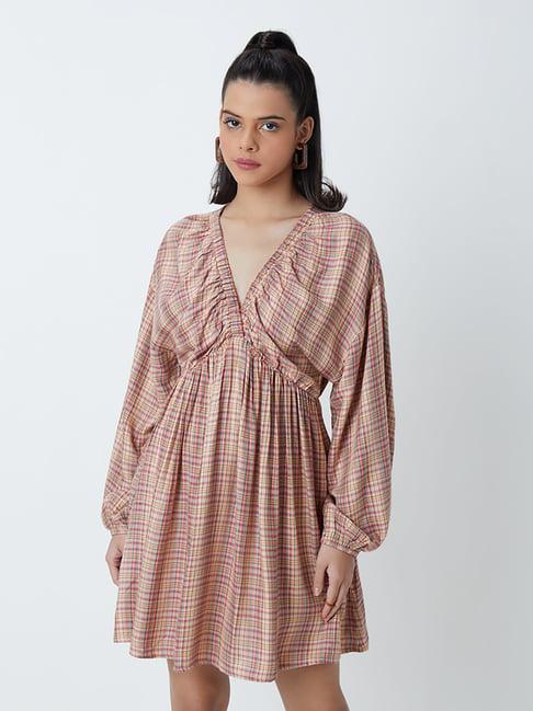 nuon by westside multicolour checkered fit-and-flare dress