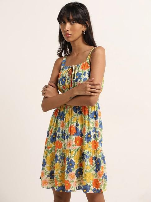 nuon by westside multicolour floral design bustier a-line dress