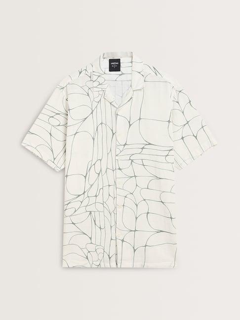 nuon by westside off-white abstract relaxed-fit blended linen shirt