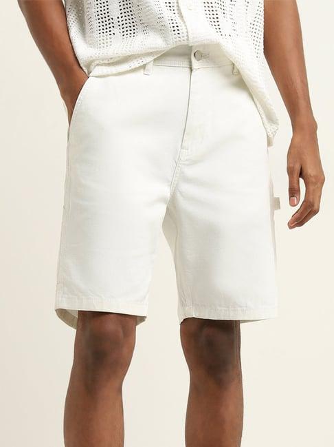 nuon by westside off-white carrot fit mid rise shorts