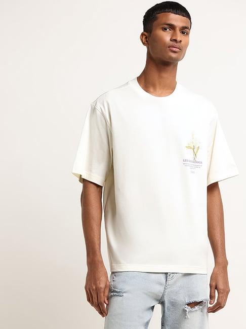 nuon by westside off-white contrast print relaxed fit t-shirt