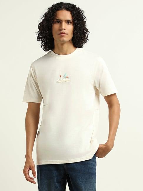 nuon by westside off-white embroidered relaxed fit t-shirt