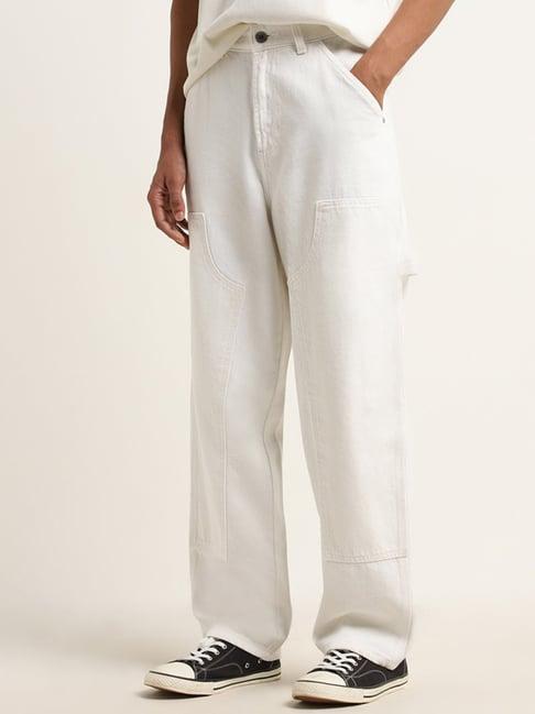 nuon by westside off-white mid-rise relaxed-fit jeans¿