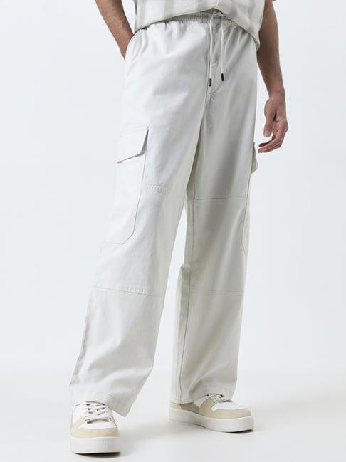 nuon by westside off-white relaxed-fit mid-rise cotton blend chinos