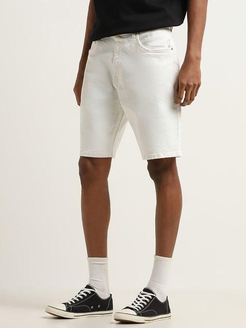 nuon by westside off-white relaxed-fit mid-rise denim shorts