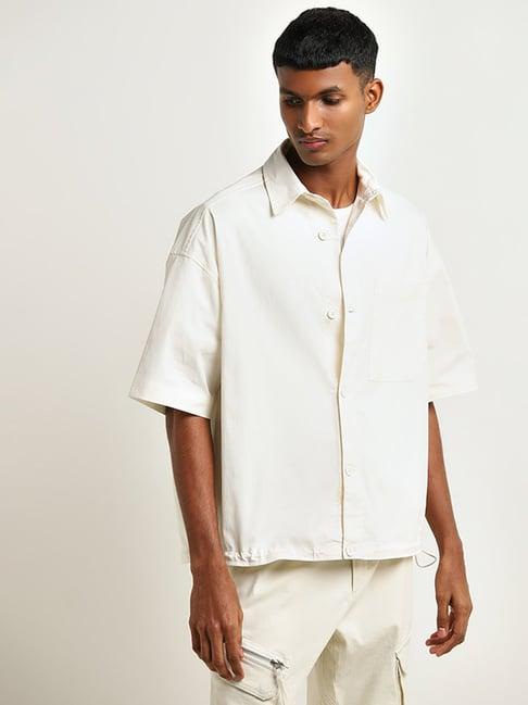 nuon by westside off-white solid relaxed-fit shirt