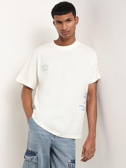 nuon by westside off-white straight fit contrast print t-shirt