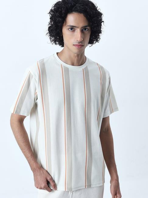 nuon by westside off-white striped design relaxed-fit t-shirt