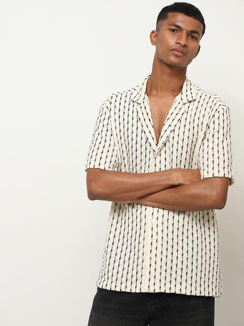 nuon by westside off-white striped relaxed fit shirt