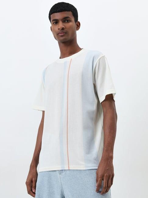 nuon by westside off-white striped relaxed-fit t-shirt