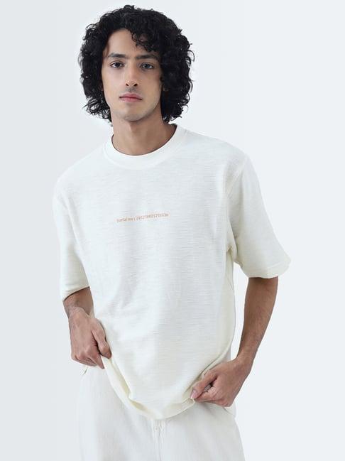 nuon by westside off-white text design relaxed-fit cotton t-shirt