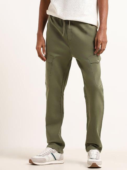 nuon by westside olive green cargo relaxed fit mid rise pants