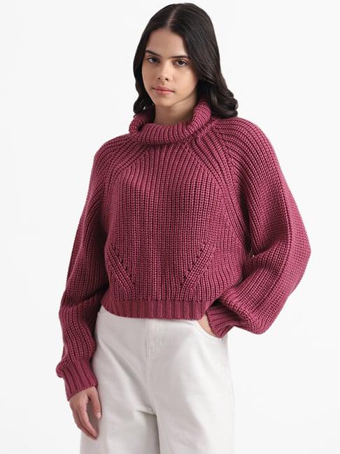 nuon by westside onion pink turtle neck rib-knit sweater