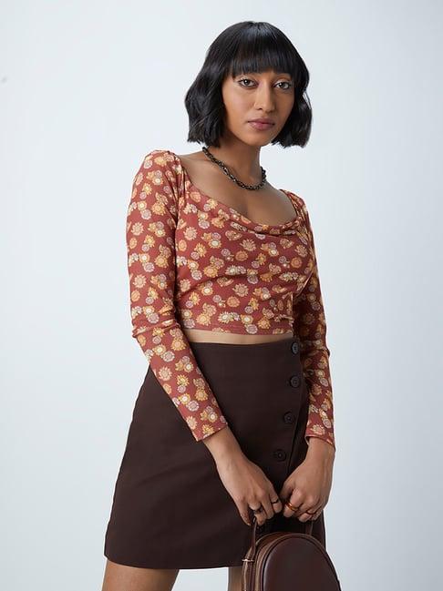 nuon by westside orange flower print top