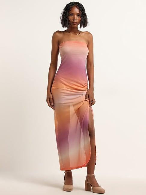 nuon by westside orange ombre design tube dress