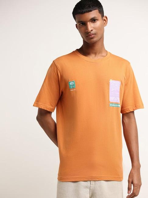 nuon by westside orange relaxed fit contrast print t-shirt