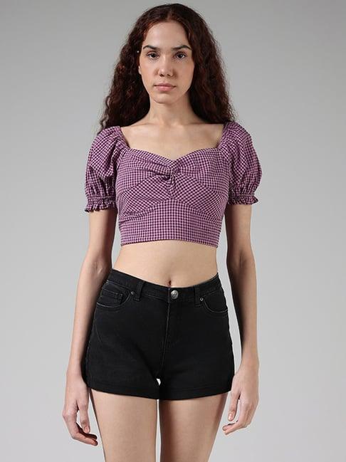 nuon by westside orchid checked crop top